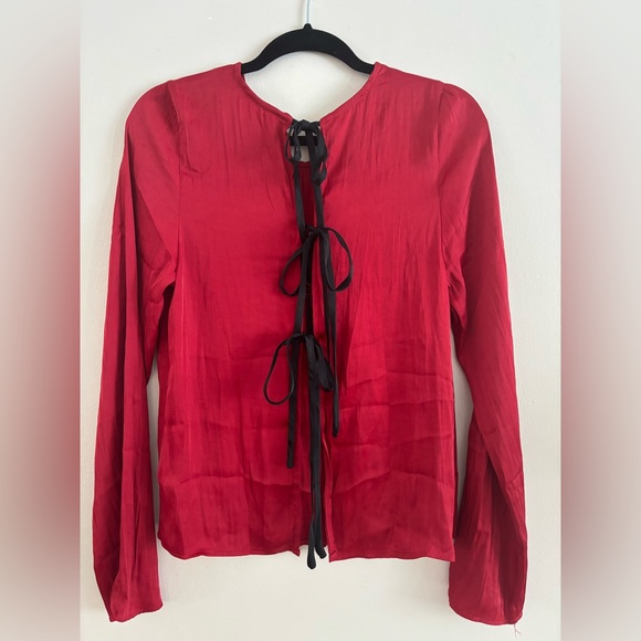 NWT Free People Red Women's Top | Back Black Tie Detail | M | Valentines Day - Picture 2 of 6